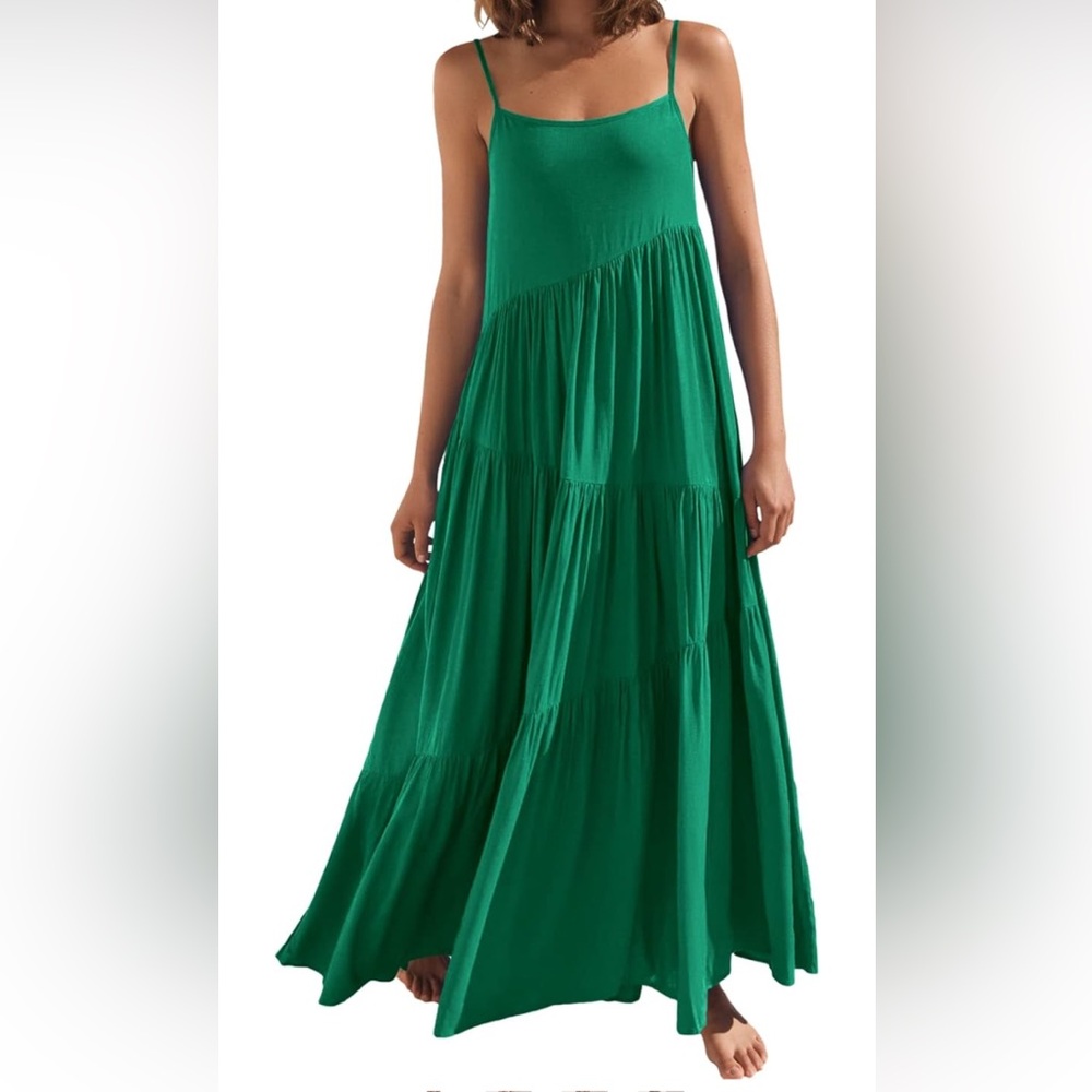 Anrabess Summer Causal Loose Sleeveless Spaghetti Strap Sundress